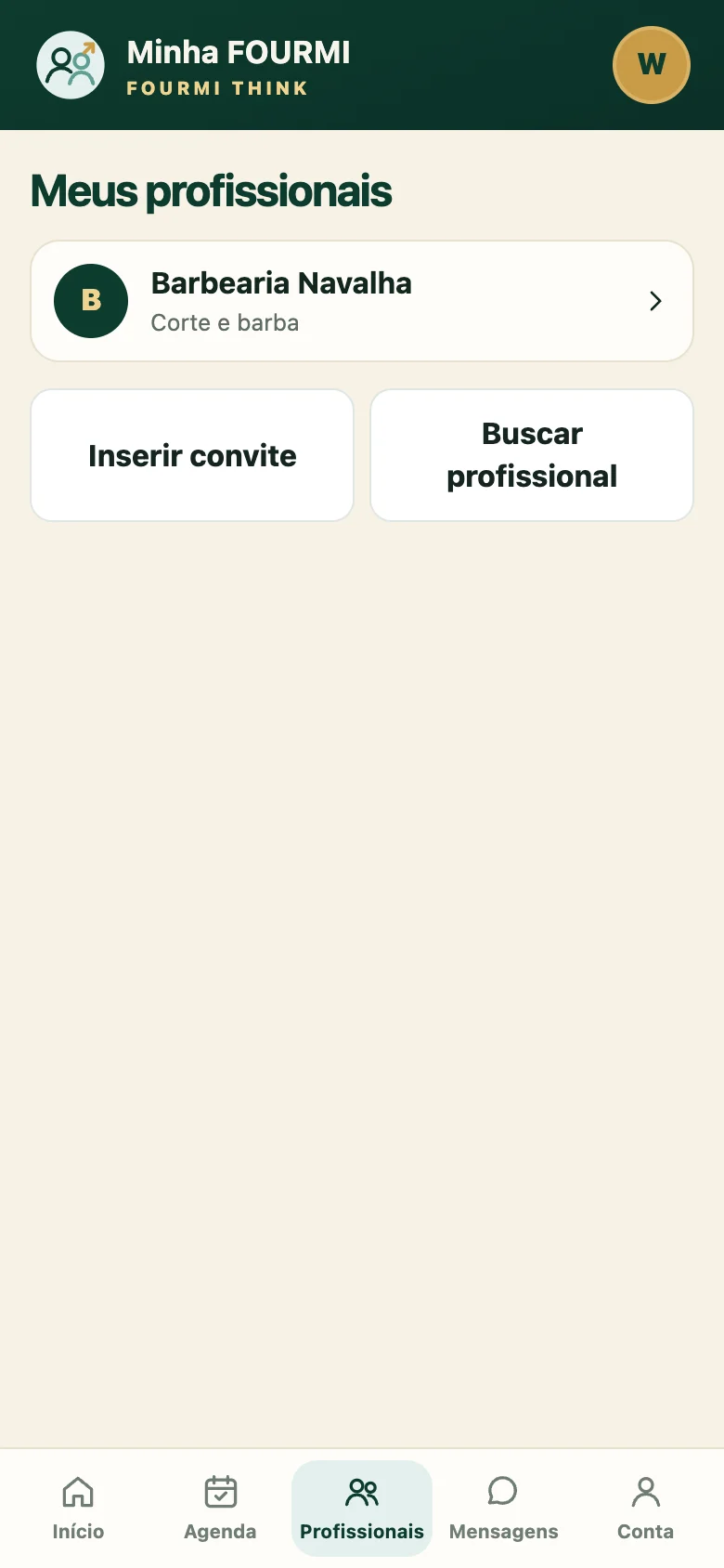 Lista de profissionais do cliente no Minha FOURMI